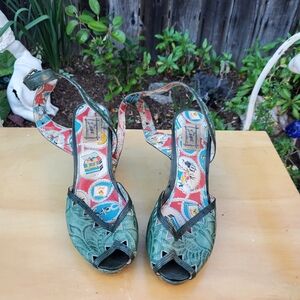 Miss L Fire Green Peep-Toe Heels